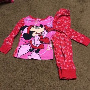 Minnie Mouse size 4 girls Christmas pjs pajamas snow Winter Disney EUC